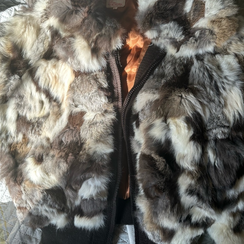 Genuine rabbit fur coat, only worn twice. Label says large but fit small